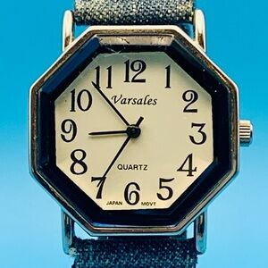 VARSALES D1480-5 Vintage Women’s Quartz Wristwatch Denim Strap Japan Mvt Working